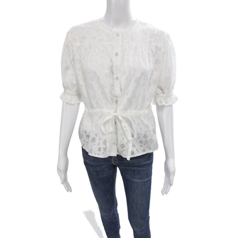 The Shirt Women Basic Floral Round Neck Short Sleeve Button Blouse Size S